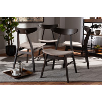 Baxton Studio Fiesta-Latte/Coffee Oak-DC Britte Mid-Century Modern Beige Fabric Upholstered Dark Oak Brown Finished 4-Piece Wood Dining Chair Set Set